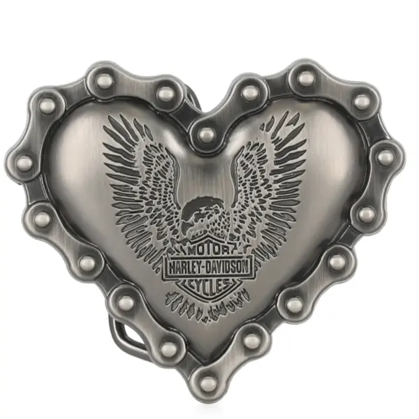 Harley-Davidson Women’s Chain Heart Up-Wing Eagle Belt Buckle, Gunmetal Finish MAU014