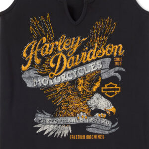 Canotta da donna Harley nera “Live to Ride” con dettagli scintillanti e scollo a intaglio